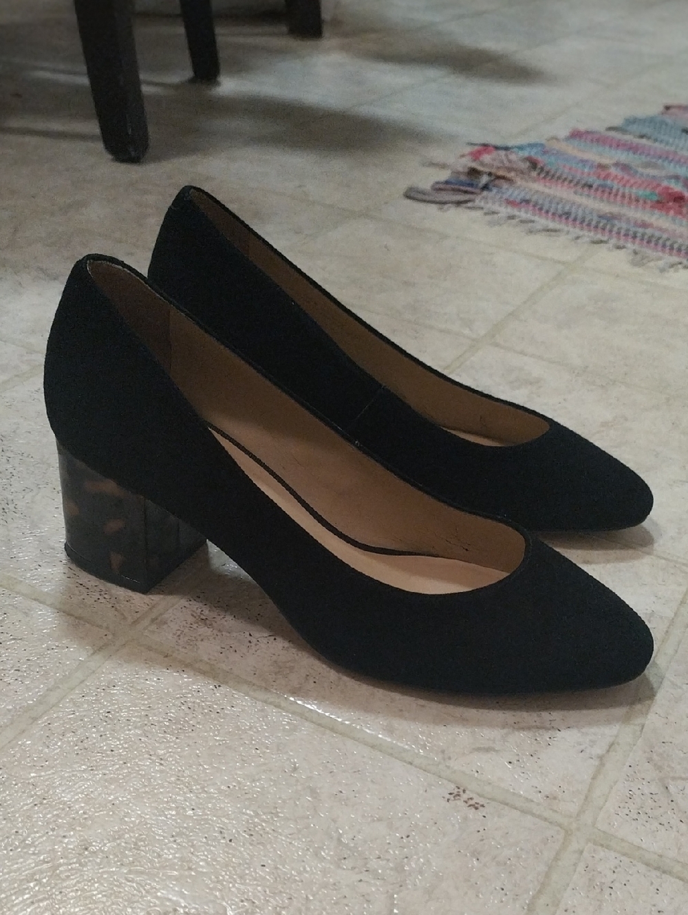 NWOT Talbots black suede shoes with tortoiseshell block heels Sz 7.5